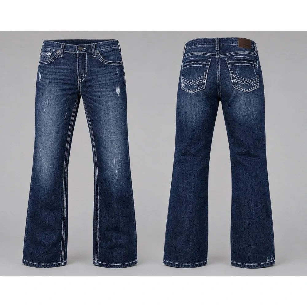 BKE Aiden Jeans Mens 29R Straight Distressed Stretch Denim Buckle WHISKERING